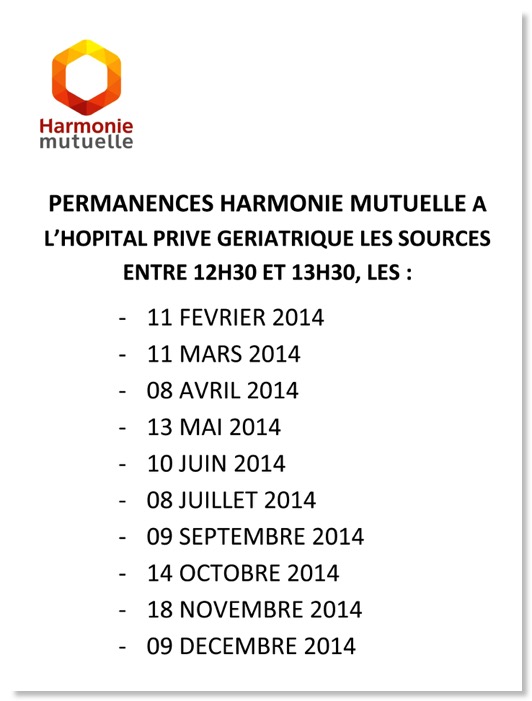 DATES DES PERMANENCES HARMONIE MUTUELLE